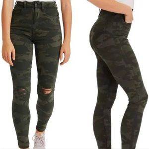 American Eagle Curvy Super Hi-rise Camo Jegging Army Green Size 18R